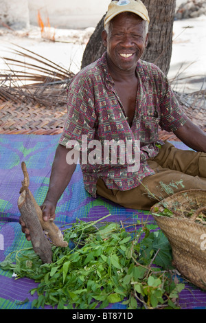 Jambiani, Zanzibar, Tanzanie. Suleiman, homme médecine traditionnelle, la phytothérapie, spécialiste 'guérisseur'. Banque D'Images