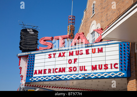 Les manifestations ou auvent sur l'entrée principale de la Stax Museum of American Soul Music à Memphis, Tennessee, États-Unis Banque D'Images