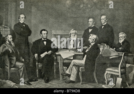 Le président Abraham Lincoln n'a la première lecture d'un projet de la proclamation d'émancipation en 1864 avec son cabinet : Banque D'Images