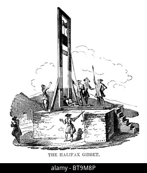 Illustration noir et blanc ; le gibet de Halifax ; une guillotine utilisée à Halifax, West Yorkshire entre 1286 et 1650. Banque D'Images