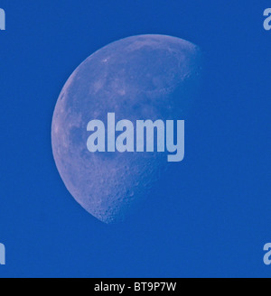 Blue Moon - la lune vue dans le ciel en plein jour prend souvent une couleur bleue. Banque D'Images