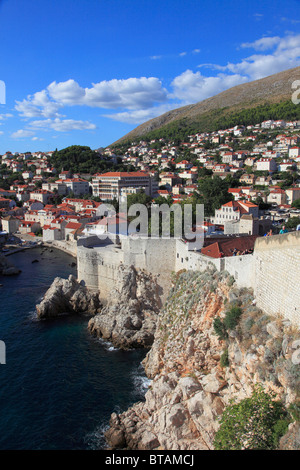 La Croatie, Dubrovnik, vue aérienne générale, remparts, fortifications, Banque D'Images