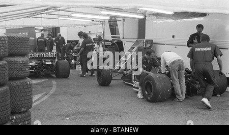 Brabham Parmalat. FI photos du Grand Prix de Monaco 1985. En reregardant les jours où les fans pourraient vraiment être impliqués dans le sport. Banque D'Images