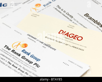 Les certificats d'actions Banque D'Images