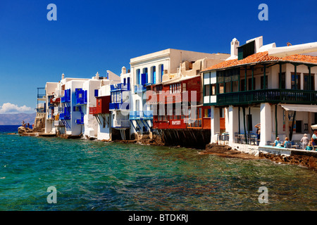 La Vénétie du Kastro neibourhood District de Chora, à Mykonos, Cyclades, Grèce Banque D'Images