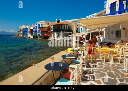 La Vénétie du Kastro neibourhood District de Chora, à Mykonos, Cyclades, Grèce Banque D'Images