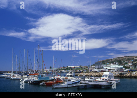 Yachts et bateaux amarrés dans le port pour petits bateaux à Mossel Bay Banque D'Images