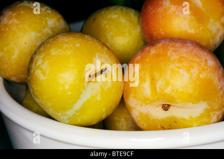 Prunes jaunes dans un bol Banque D'Images