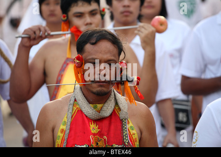 Participant au festival végétarien de Phuket, Thaïlande Banque D'Images