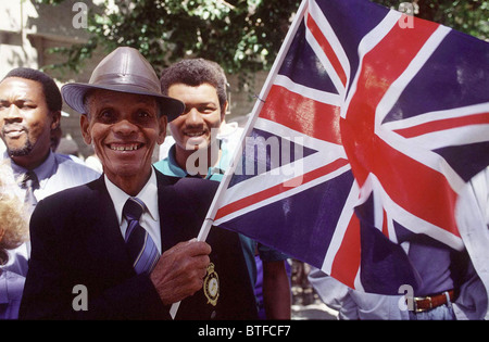 Partisan britannique avec Union Jack Flag à Cape Town, AFRIQUE DU SUD Banque D'Images