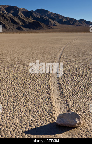 Des pierres ou des roches à glisser mystérieusement se déplacent sur la Racetrack Playa dans Death Valley National Park, California USA. Banque D'Images