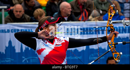 Nicky Hunt Uk Archer avec arc à poulies, tir à l'épreuve de la Coupe du monde, Édimbourg, Écosse, Royaume-Uni, Europe Banque D'Images