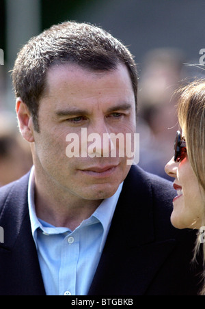Hollywood star, l'acteur John Travolta et sa femme Kelly Preston au polo match de charité dans le Gloucestershire, Royaume-Uni Banque D'Images