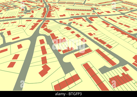 Vue oblique d'un boîtier illustré carte dans une ville générique Banque D'Images