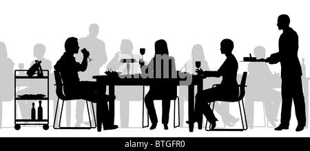 L'Illustre silhouette de personnes qui mangent dans un restaurant. Banque D'Images