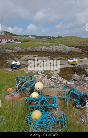 Communauté à Earsary crofting pêche Île Orsay Barra Croft House. Hébrides, en Écosse. 6563 SCO Banque D'Images