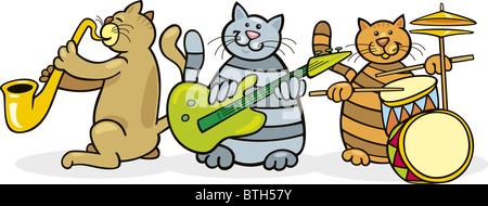 Illustration de band de chats jouant de la musique Banque D'Images