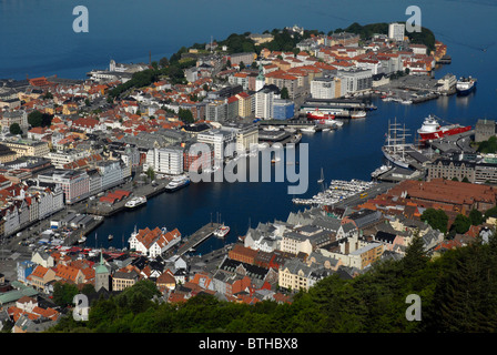 Vue panoramique sur la montagne de Floyen, Bergen, Norvège. Banque D'Images