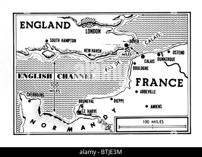 D-Day, carte détaillant l'invasion des Alliés, 1944 Banque D'Images