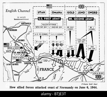 D-Day, plan détaillé de l'invasion des Alliés en Normandie, France, 1944 Banque D'Images