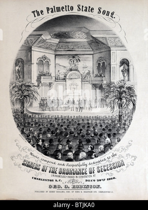 La guerre civile, le Palmetto State chanson. Signature de la convention d'État de Caroline du Sud de l'ordonnance de sécession, le 20 décembre 1860. Banque D'Images