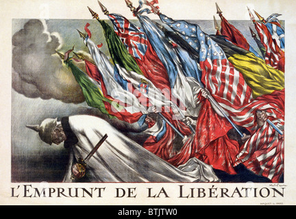 La PREMIÈRE GUERRE MONDIALE, la libération de prêt, titre original : "L'emprunt de la libération", les drapeaux des alliés sur le Kaiser Wilhelm Banque D'Images