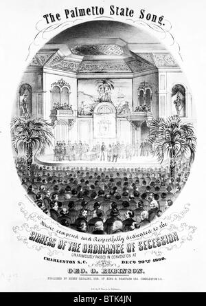 Le Palmetto State chanson. Couverture illustrée d'une feuille pour célébrer la musique de congrès de l'état de la Caroline du Sud le 20 décembre 1860, où une ordonnance de la sécession de l'Union européenne a été adoptée à l'unanimité. 1860 Banque D'Images