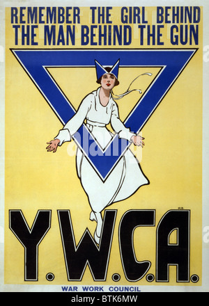 Young Women's Christian Association. 'N'oubliez pas la fille derrière l'homme derrière le fusil--Y.W.C.A. Le travail de guerre Conseil". La Première Guerre mondiale et la collecte de fonds de l'ère de l'affiche. couleur, 1917 Banque D'Images