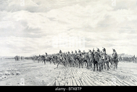 1805 Napoléon à Austerlitz, 1908 par Ernest Meissonier (1815-1891). Une longue ligne de cavalerie française avec de l'artillerie déménagement derrière eux à Austerlitz. Banque D'Images