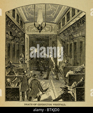 Voleurs masqués non identifiés, soupçonnée d'être le James gang, volé un train de voyageurs à Winston, New York le 15 juillet 1881. L'un des coupables d'orchestre assassiné Westfall avant qu'ils ne s'en est sorti avec 10 000 $ en billets et des pièces. En réponse, le gouverneur du Missouri a placé une récompense de 55 000 $ pour la piste. Banque D'Images