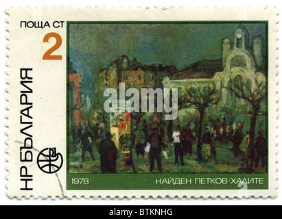 Bulgarie - circa 1978 : timbre imprimé dans la Bulgarie montre peinture par Nayden Petkov 'Marché' vers 1978. Banque D'Images