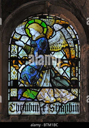 'Les chérubins et les séraphins', détail de 'Te Deum' de fenêtre. Eglise de Saint Andrew, Dent, Dentdale, Yorkshire Dales. Banque D'Images