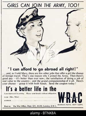 Annonce dans le magazine vers 1952 pour WRAC Women's Royal Army Corps Banque D'Images