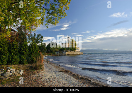 Le château de Montfort sur les rives du lac de Constance avec les Alpes Suisses en arrière-plan, Langenargen Allemagne Bade-Wurtemberg Banque D'Images