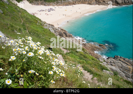 Plage de Porthcurno, Cornwall, UK. Banque D'Images