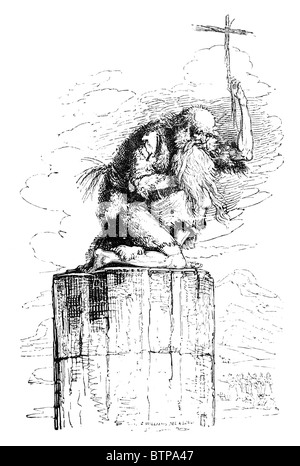 Stylites St Simeon, ou Symeon le Stylite ; Hermite du pilier ; illustration en noir et blanc; Banque D'Images