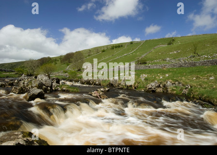 L'Angleterre, Yorkshire du Nord, Oughtershaw Langstrothdale, vue, de stream Banque D'Images