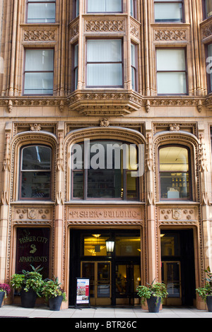 Détail de façade, Fisher Building, 343 South Dearborn Street, Chicago, Illinois, USA Banque D'Images