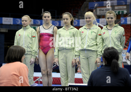 Championnats Européens 2010 Birmingham.Senior Podium Femmes Formation. Photos par Alan Edwards Banque D'Images