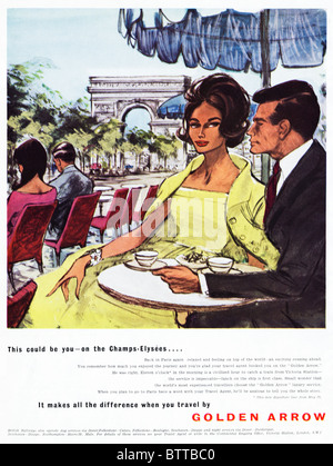 Publicité pleine page dans le magazine anglais vers 1960 pour British Rail flèche d'or les voyages en Europe Banque D'Images