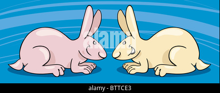 Cartoon illustration de deux lapins mignon Banque D'Images