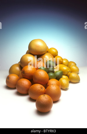 Pile d'agrumes comme les oranges, citrons, limes et pamplemousses Banque D'Images