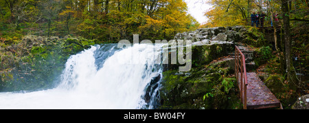 Skelwith vigueur cascade sur la rivière Brathay à Torver pont dans le Parc National du Lake District, Cumbria, Angleterre. Banque D'Images