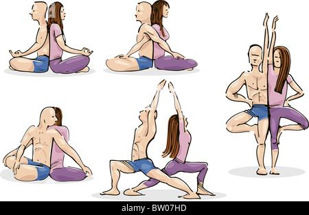 Illustration de l'homme et de la femme la pratique du Yoga en couple Banque D'Images