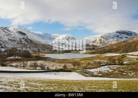 Little Langdale Tarn en hiver, Parc National de Lake District, Cumbria, Angleterre, Royaume-Uni Banque D'Images