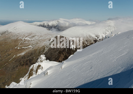 L'Glyderau Carneddau et en hiver, vu de bébé y Ddysgl Banque D'Images