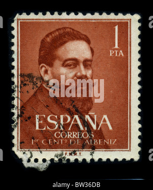 Espagne-aux environs de 1951 : timbre portrait montre Isaac Manuel Francisco Albéniz y Pascual (29 mai 1860 - 18 mai 1909) était un pianiste et compositeur Catalan Espagnol plus connu pour ses œuvres pour piano basé sur les idiomes de la musique folk (dont bon nombre ont été transcrites par d'autres pour guitare), aux environs de 1951. Banque D'Images