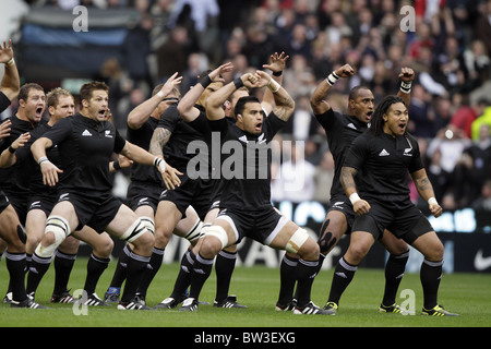 KIWI'S EFFECTUER LE HAKA Nouvelle-zélande V ANGLETERRE TWICKENHAM MIDDLESEX ANGLETERRE RU 06 Novembre 2010 Banque D'Images