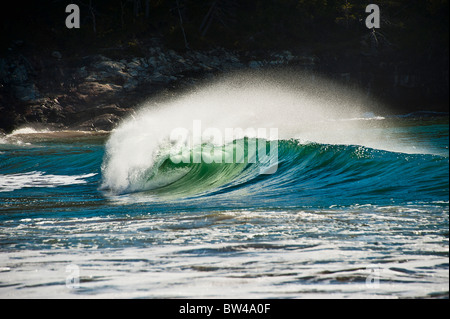 Déferlement des vagues, la plage de sable, l'Acadie NP, Maine, États-Unis Banque D'Images