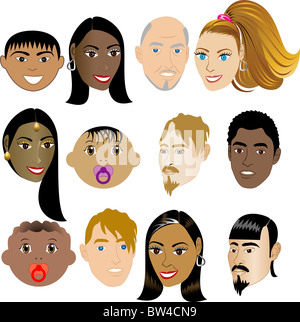 Les visages des gens 4. Vector Illustration set de 12 peuples autochtones sur un ensemble diversifié de cultures. Également disponible dans d'autres séries. Banque D'Images